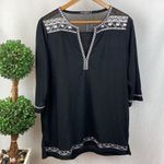 Urban Coco  Black & White Embroidered Half Sleeve Tunic Top NEW L Photo 1