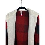No Boundaries  Red Plaid Hooded Cardigan M With Sherpa Lining Photo 2