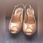 Cole Haan Nude Tan Beige Patent Leather Peep Toe Slingback Heels Pumps Size 9B Photo 1