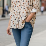 Nic+Zoe  Polka Dot Button Down Shirt - Cream and Brown Photo 0
