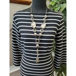 Old Navy  Women's Black & White Cotton Long Sleeve Boat Neck Knee Length Dress S Photo 1