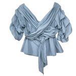 Eloquii  Women’s Blue and White Crisscross Draped Puff Sleeve Top Photo 1