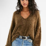 Urban Outfitters  Brown Fuzzy V-Neck Sweater Long Sleeve Soft Knit Sz S Photo 0
