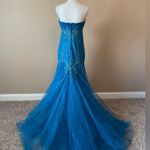 MODERN MAIDS | Teal Beaded Strapless Mermaid Gown Sz 8 Photo 4