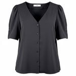 MNG Mango Black Puff Sleeve Button Front Blouse Womens Small Minimalist Chic Top Photo 0