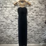 EUC City Studio Navy Halter Maxi Dress Beaded Pearl Neck Line Size 3 Blue Photo 1