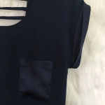 AQUA  Navy Satin Trim Cut Out‎ Short Sleeve Top Photo 3