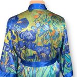 Van Gogh Irises Art To Wear Robe Blue Green Satin Belted Mid Length Bold Lounge Size M Photo 5