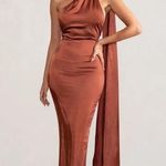 CLUB L LONDON MADEMOISELLE BACKLESS ASYMMETRIC SCARF NECK MAXI DRESS Orange Size 6 Photo 0