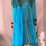 NEW Indian Bollywood 3Pcs Ready To Wear Heavy Embroidered Langha Suit Wedding Blue Size 6 Photo 1
