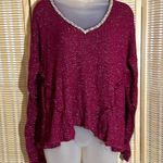Juicy Couture Deep Red Cropped Vneck Sweater Metallic Collar Ragged Edges Large Photo 0