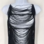 NWOT YANDY COLLECTION Black Fringe Mini Dress Size L Swim Coverup Lingerie Photo 4