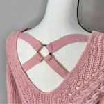 No Boundaries Juniors Caged Back Open Knit Sweater in Dusty Rose Pink Small Photo 5