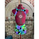 one piece swimsuit floral bright purple green blue Size M Photo 4
