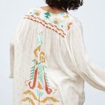 ZARA NEW PRINTED BLOUSE OYSTER WHITE LONG SLEEVE TOP METALLIC BUTTON FRONT SZ XS Photo 4