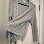 Nicole Miller Artelier  Size S Light Blue Open Front Mesh Knit Pocket Cardigan Photo 2