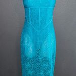 Meshki  New w Tags Mathilde Lace Corset Aquamarine Blue Formal Midi Dress XS Photo 5