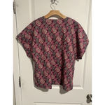 Vermont Country Store Peasant Blouse Smock Womens L Maroon Floral Short Sleeve Pink Size L Photo 6