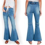 Wishlist  High Rise Bell Bottom Flare Raw Hem Light Wash Jeans - Size Small Photo 1
