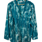 Calvin Klein  Tie Dye Button Down Blouse Size 2X Teal Lightweight Office Career Photo 0