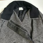 Vince Wool Pea Coat Shawl Collar Asymmetric Gray Black Leather Warm Winter Small Photo 9