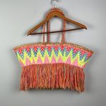 Moroccan straw colorful fringe basket bag Tan Photo 3