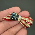 Vintage CAROLEE Stars & Stripes Bow Enameled Pave Rhinestones Patriotic Flag Pin Blue Photo 6