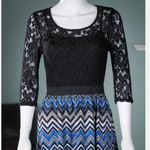 Speechless Sz M Too Cute Dress Blue Chevron Print Flannel Black Lace Upper Photo 2
