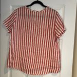 Christian Siriano 100% Linen Red and White Striped Short Sleeve Top High Photo 2