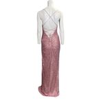 Clarisse  Sequin Lace Up Back Front Slit Evening Prom Gown Pink 8005 Size 2 NWT Photo 2