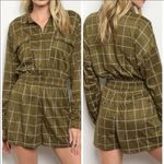 Le lis Olive Green Checkered Long Sleeve Romper S Photo 1