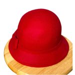 INC Women's Bow Cloche Wool Hat Red Adjustable One Size 100% Wood Photo 1