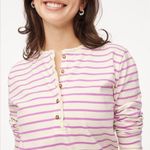 J Crew Factory Ruffle Collar Stripe Henley Shirt Ivory/Fuschia XXS NWOT Pink Photo 1