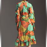 Farm Rio  Long Sleeve Midi Dress Green Floral NWT Photo 2