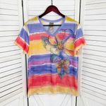 White Stag Ombre Striped Floral Studded Tee Shirt Purple Pink Yellow XXL Photo 6