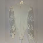 Elegant Bodysuit Women’s White Ribbed floral embroidered Gonza puff sleeves Photo 4