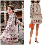 Alice + Olivia  Lawson Floral Paisley Boho Mock Neck Lace Mini Dress Size 0 Photo 1