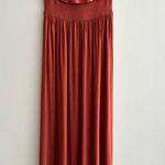 Boohoo  Stretch Midi Dress, Ruffled Off the Shoulder Sleeves, Burnt Orange, Size 6 Photo 0