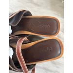 Olukai Dark Brown Leather Scallop Wood Slip On Clog Size 7 Photo 6
