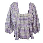 Ganni Smocked Seersucker Plaid Top Sz. 38 (M) Photo 3