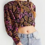 Free People Balloon Sleeve Keyhole Top Floral Embroidered Cotton Sz L Photo 0