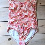 Shade & Shore NWT Women's Peach Floral Shirred Bandeau Swimsuit L (12/14) Photo 1