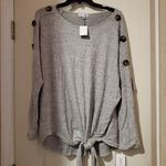 Thyme + Honey Grey Button Accent Side Knot Top 1X Photo 7