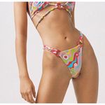 Tiger Mist  Retro Floral Print Halter Bikini Set Beaded Ring Accents XS Photo 1