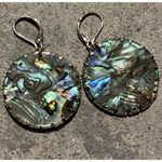 Vintage Abalone Round Disk Dangle Women’s Earrings Gold Tone Sz 2” Boho Western Blue Photo 10