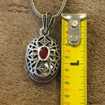 Sterling Silver Red Garnet Marcasite Locket  Filigree Design Photo 6