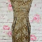 Sue Wong Women's Laced Cap Sleeve Sheath Cocktail Party Dress Gold Size 4 Photo 0