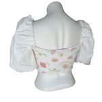 ZARA Poplin White Floral Puff Sleeve Smocked Crop Top, Sz XS Photo 7