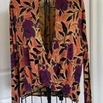 Silence + Noise  Floral Print Knit Top Long Sleeve Wrap Front High-Low SZ (S) Photo 0