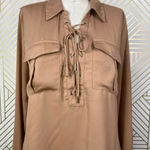 L’Academie Lace Up Long Sleeve Blouse Brown / Tan Brown Photo 3